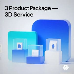 Paket jasa render 3D tiga produk plus layout katalog profesional